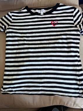 Evereve x Sub Urban Riot Black and White Striped Heart Short Sleeve Tee